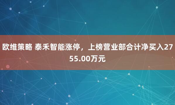 欧维策略 泰禾智能涨停，上榜营业部合计净买入2755.00万元